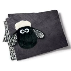 Nici 40142 Plüschdecke Shaun Das Schaf +Kopf Allover Schwarz / Weiß 175 X 140cm