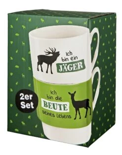 Gilde 44149 Stapeltasse 2teilig "Jagd" Jäger & Beute Porzellan Geschenkset -Spielzeug Discounter 44149 2 6