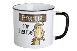 Gilde 46998 Keramik Tasse Pferd "Pfertig Für Heute" Emaille-Design Ca. 390ml