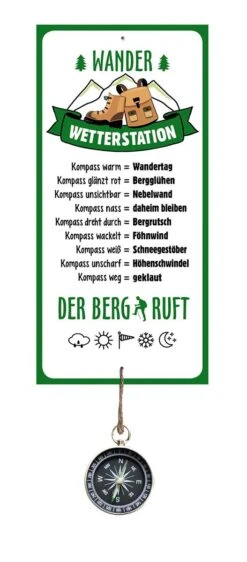 Gilde Alu Schild Wetterstation "Wandern" 30x14cm Inkl. Kompass