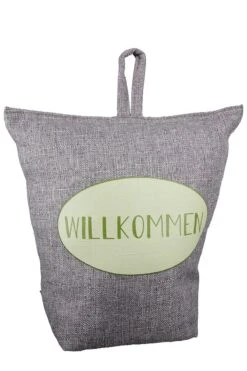 Gilde 50778 Türstopper "Willkommen" Sack Aus Stoff Ca 20cm Grau