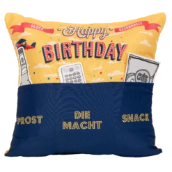 Hergo Sofahelden Kissen M. Taschen 43x43cm - Happy Birthday Retro Gelb/blau 8793