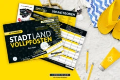 Stadt Land Vollpfosten Do It Yourself DinA4 Format Mit 200 Kategorien Reisespiel -Spielzeug Discounter DIY Mockup 1030x687 1