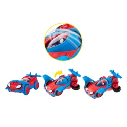 JAZWARES Spider-Man Spidey Amazing Friends 2-in-1 Fahrzeug Mit Flugzeug SNF0080 -Spielzeug Discounter Spidey Flip and Jet Cockpit Motion Call Out