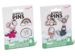 Nici 45702 SET Acryl Pins Einhorn Theodor & Friends Regenbogen Auf Header-Karte