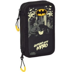 Safta BATMAN 2-Fach Federtasche Federmäppchen Gotham City HERO Schwarz Gefüllt